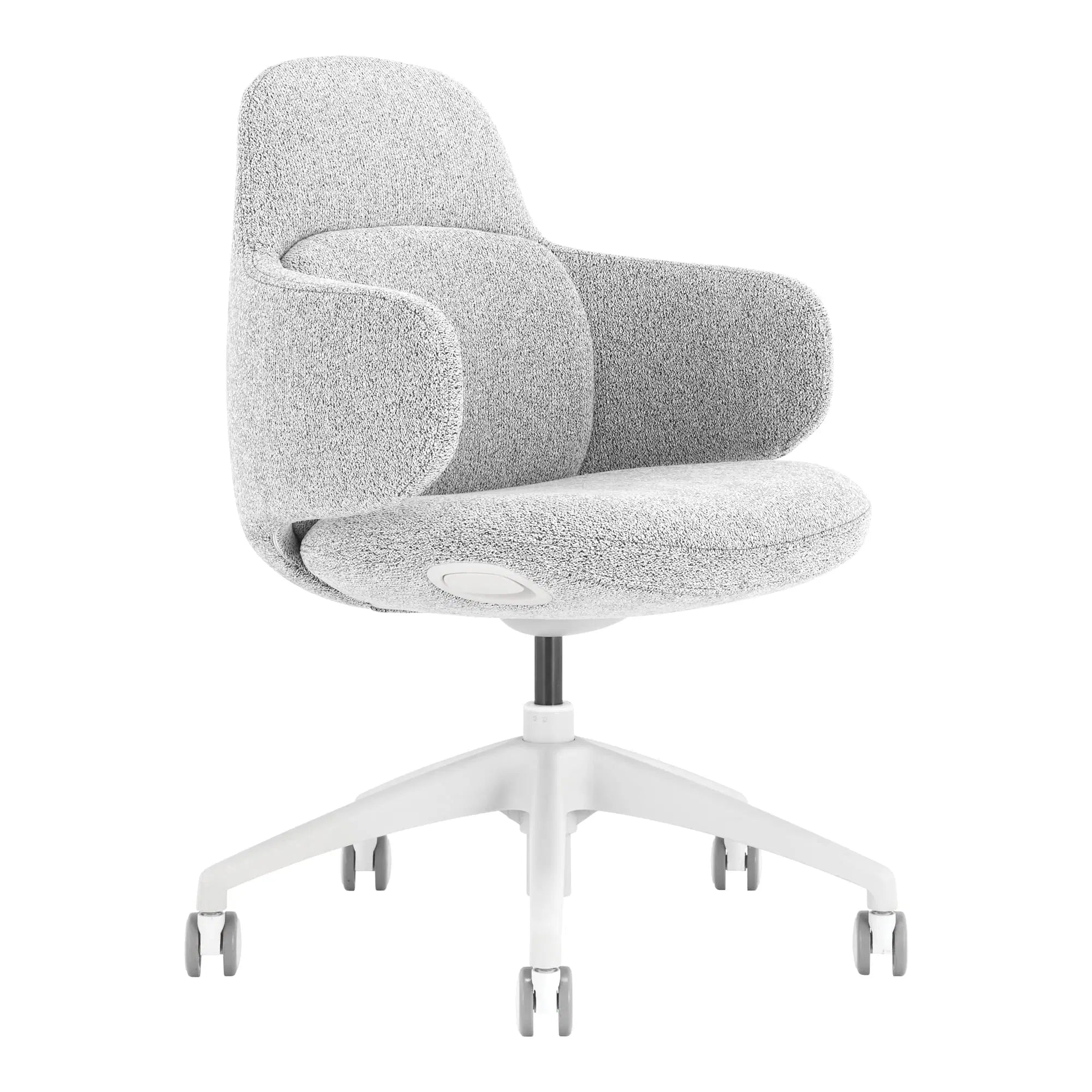 Gray office chair with a white base on a white background