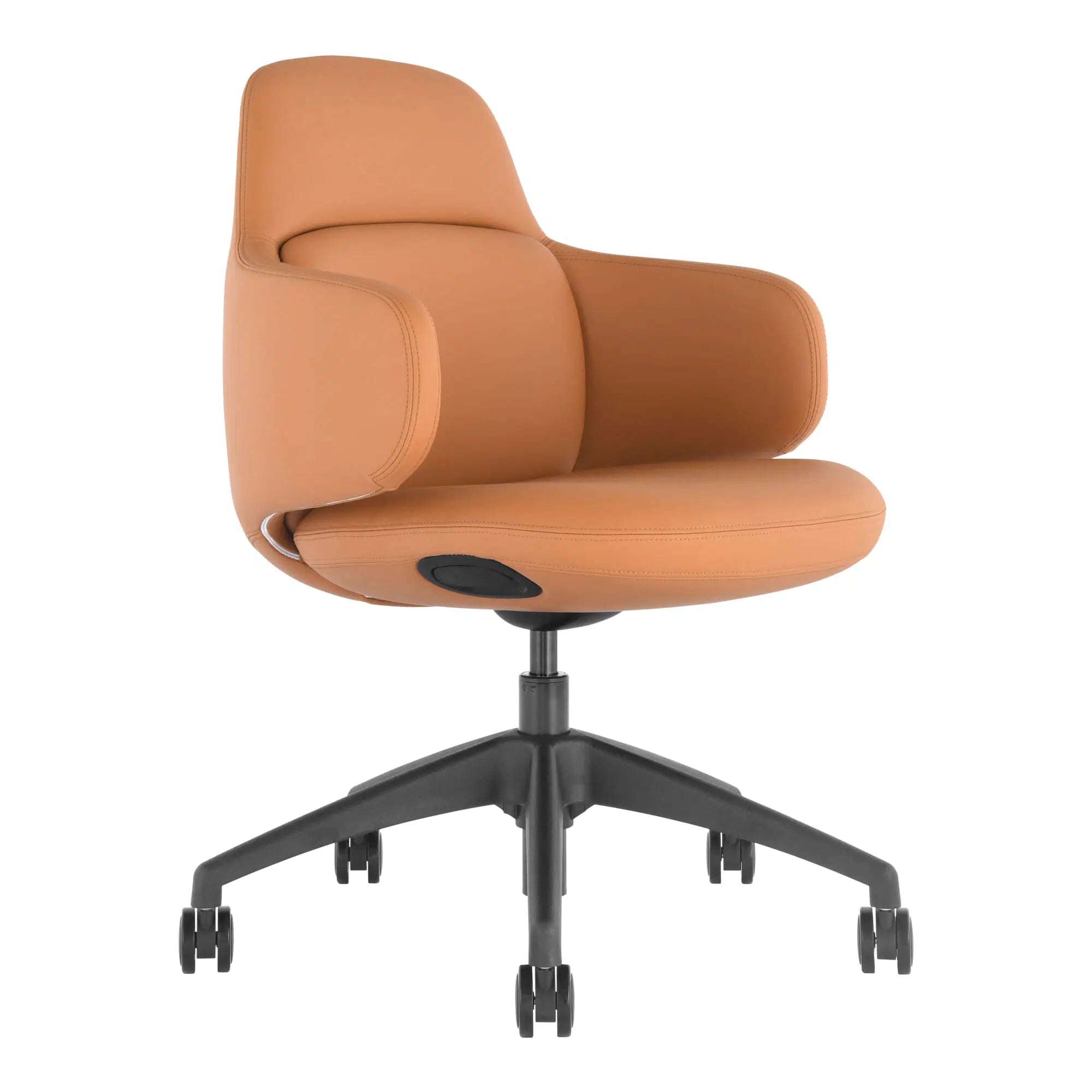 Orange office chair with black base on a white background