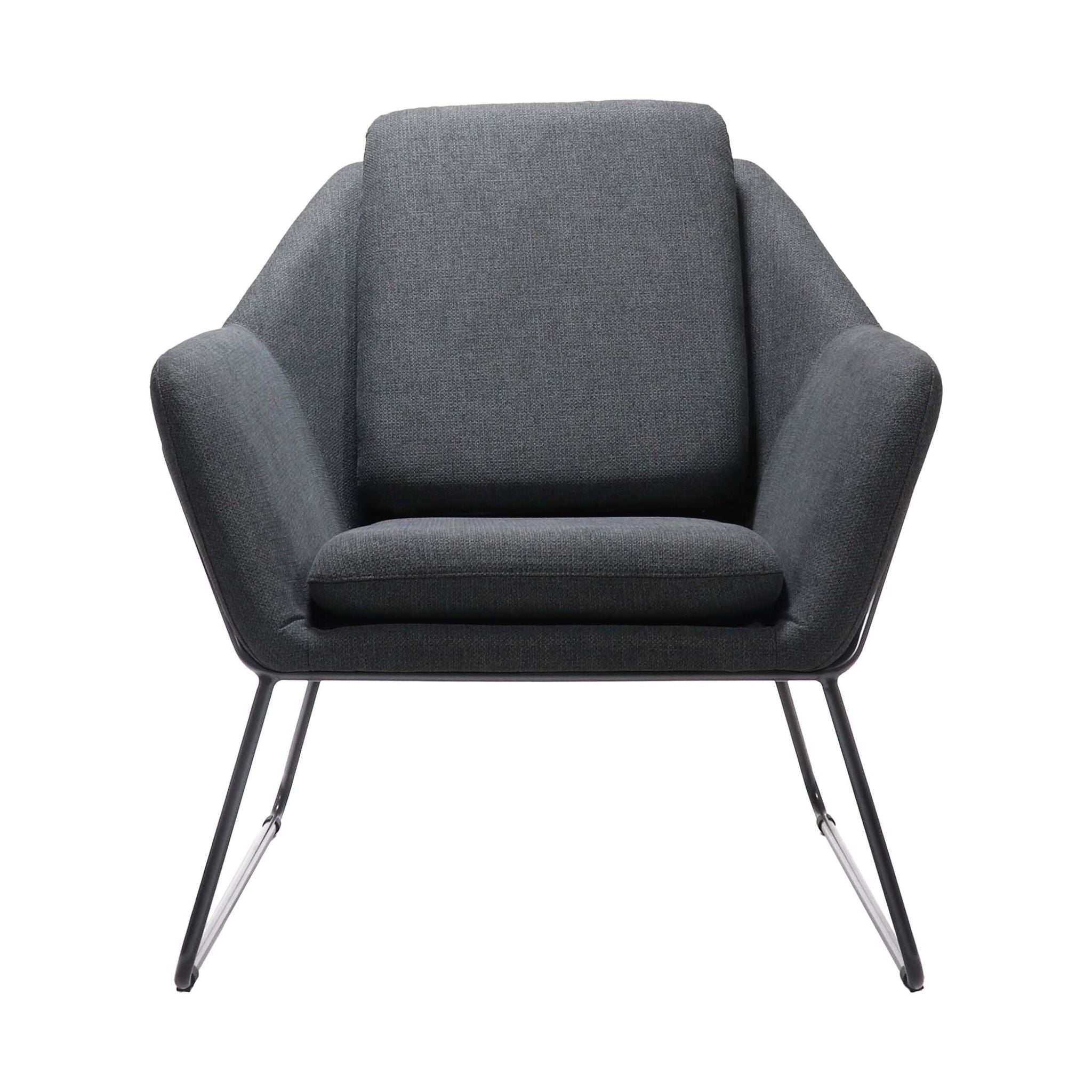Gray armchair with chrome legs on a white background
