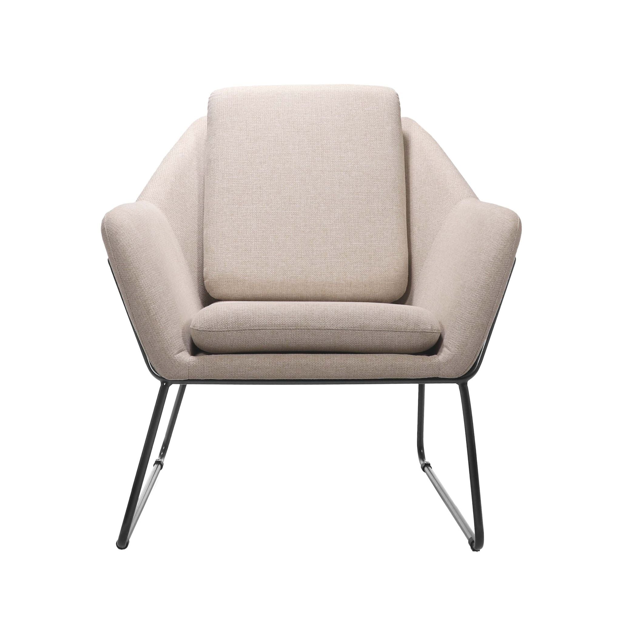 Beige armchair with metal legs on a white background
