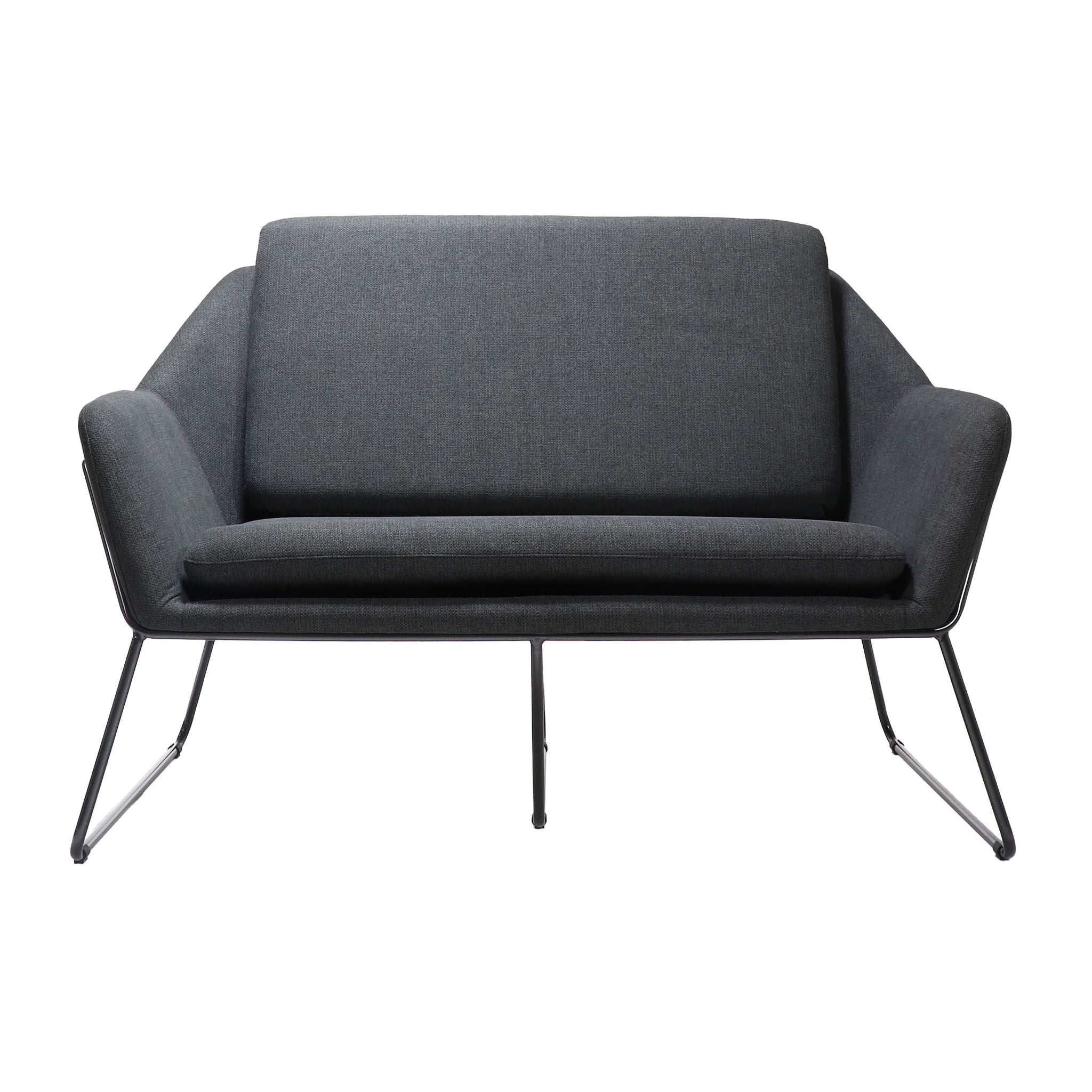 Gray sofa with metal legs on a white background