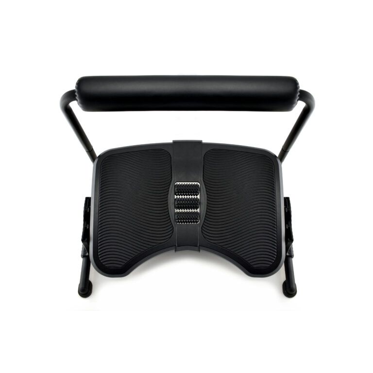 Black footrest with adjustable height on a white background