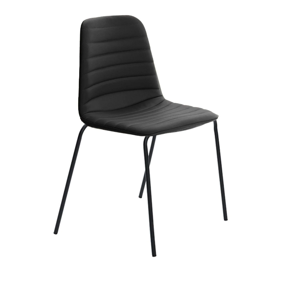 Black chair with ribbed backrest on a white background