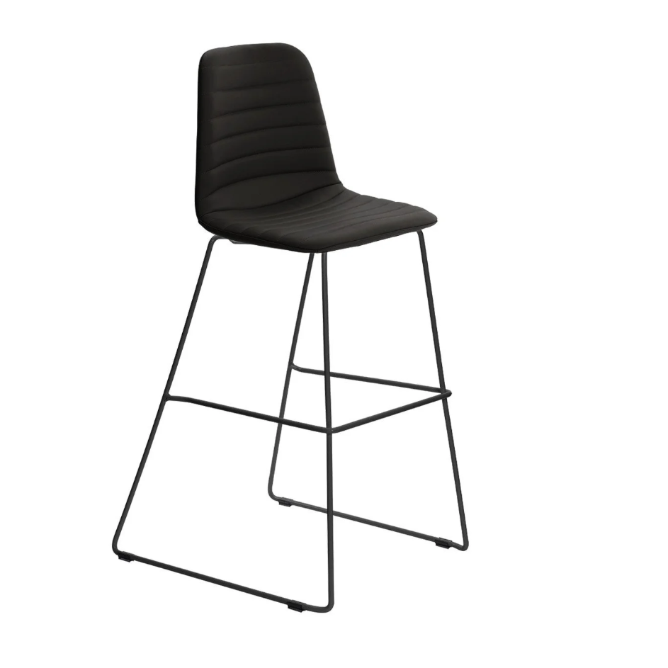 Black bar stool with a ribbed backrest on a white background