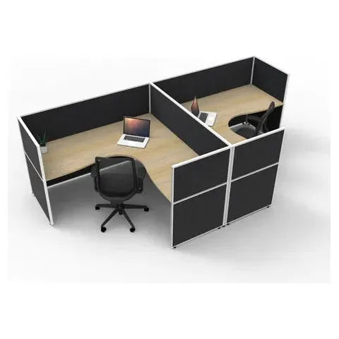 SHUSH30 Corner Workstations - 2 Person 'T' Configuration - Screen Hung Tops